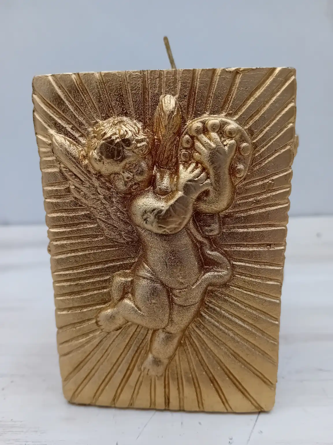 Candela Artigianale Quadrata Dorata con Angioletti (7x10 cm) - 4