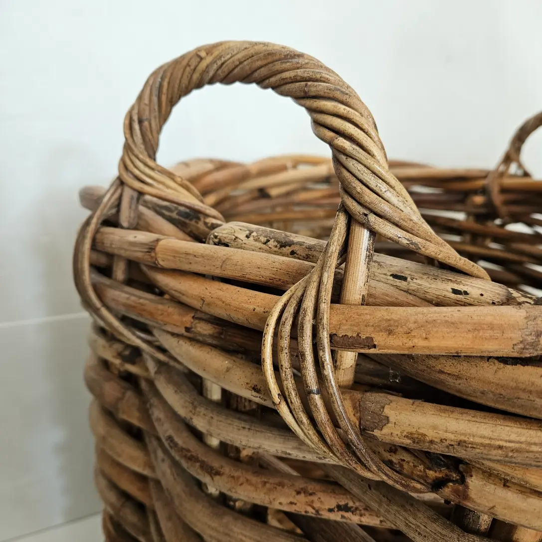 cesto porta legna rotondo  in vimini rattan  cm 65x54 H con manici cm 63 H - 3