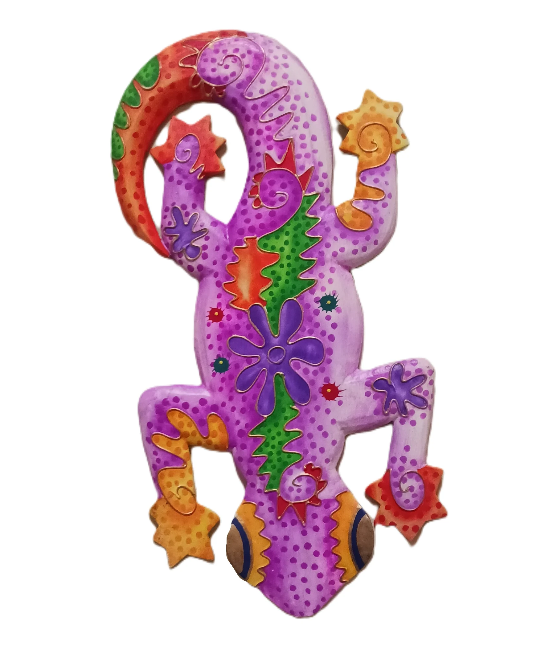 Geco Decorativo "Panciuto" in Legno Fucsia – Scultura da Parete Portafortuna Dipinta a Mano