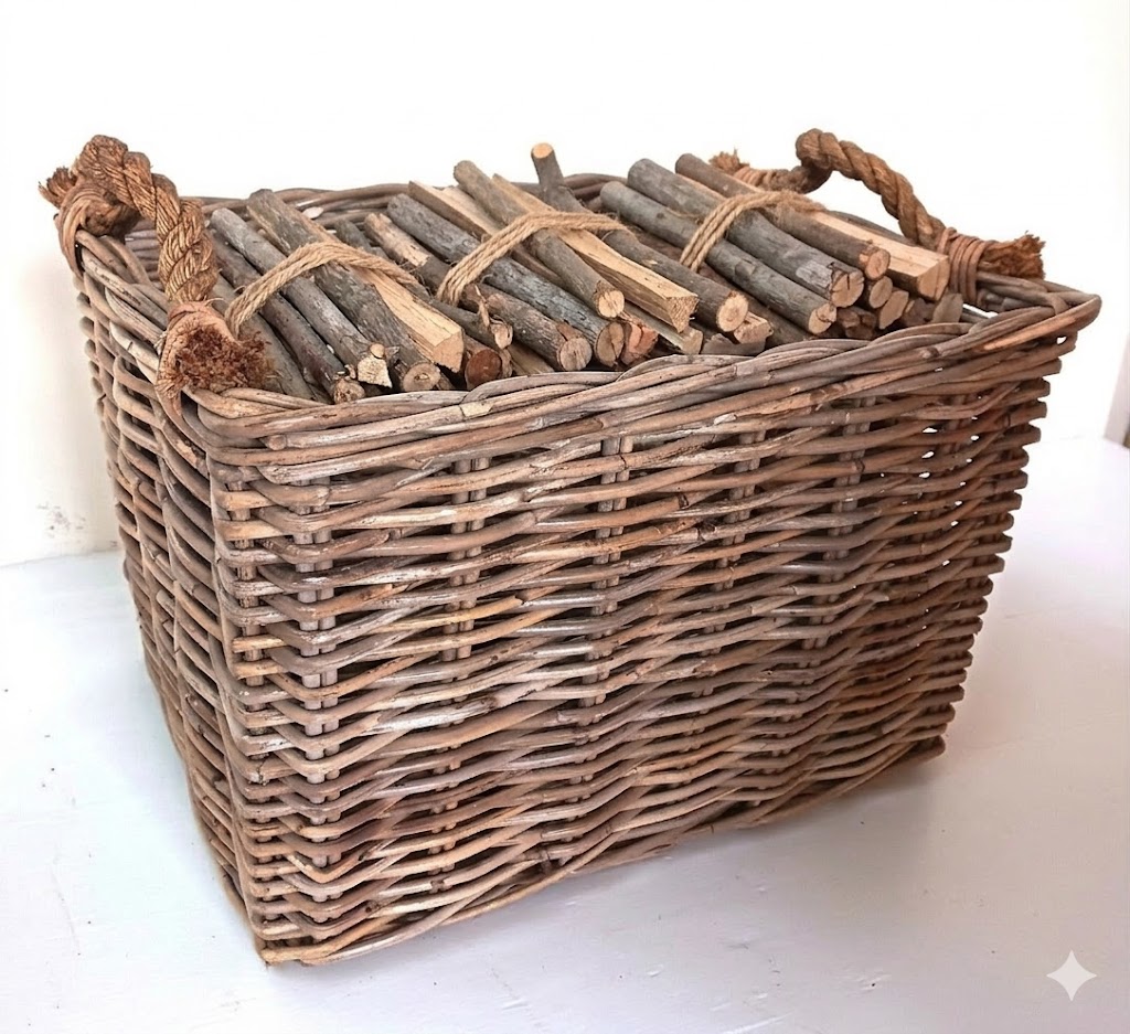 porta legna rettangolare in vimini cm 50x42x30 H con manici cm 33 H