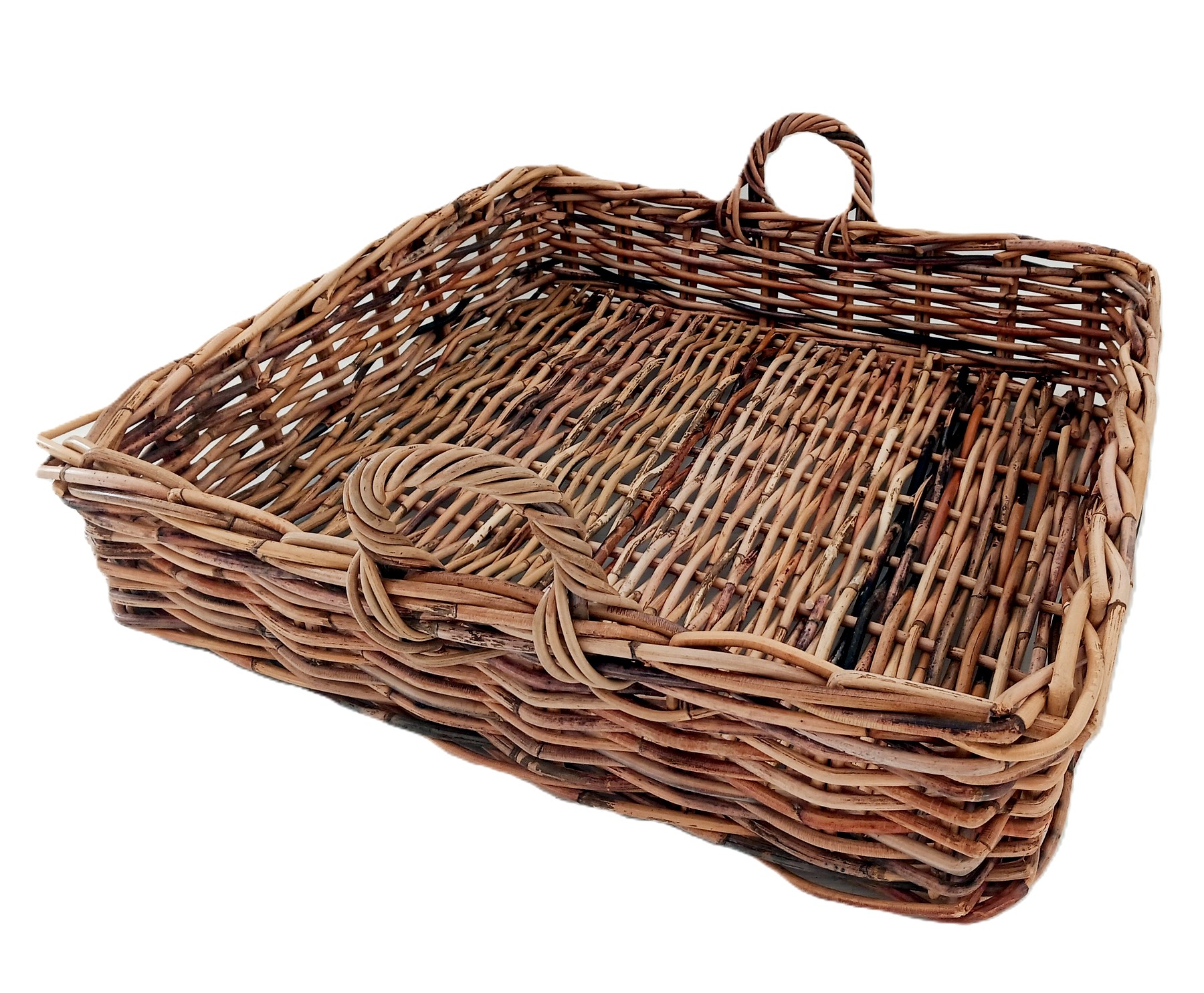 cesto espositore vassoio in vimini cm 53x53x14 H con manici cm 25 H