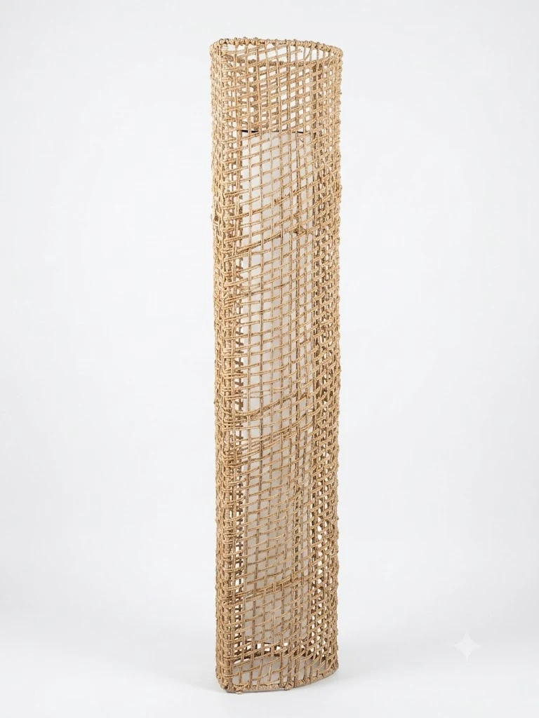 Lampada da Terra a Cilindro in Rattan Intrecciato, H 200 cm - Doppia Luce - 3