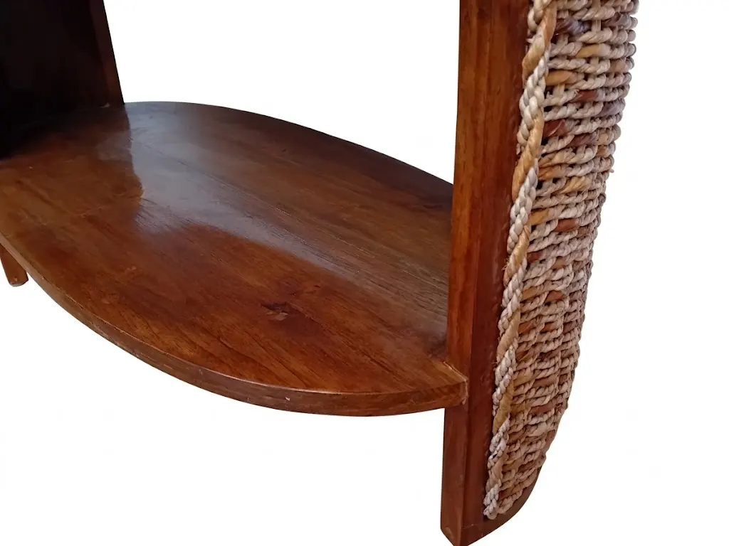 tavolino da Salotto Ovale in Legno Teak e Treccia di Banano – 100x55x50 H cm - 5