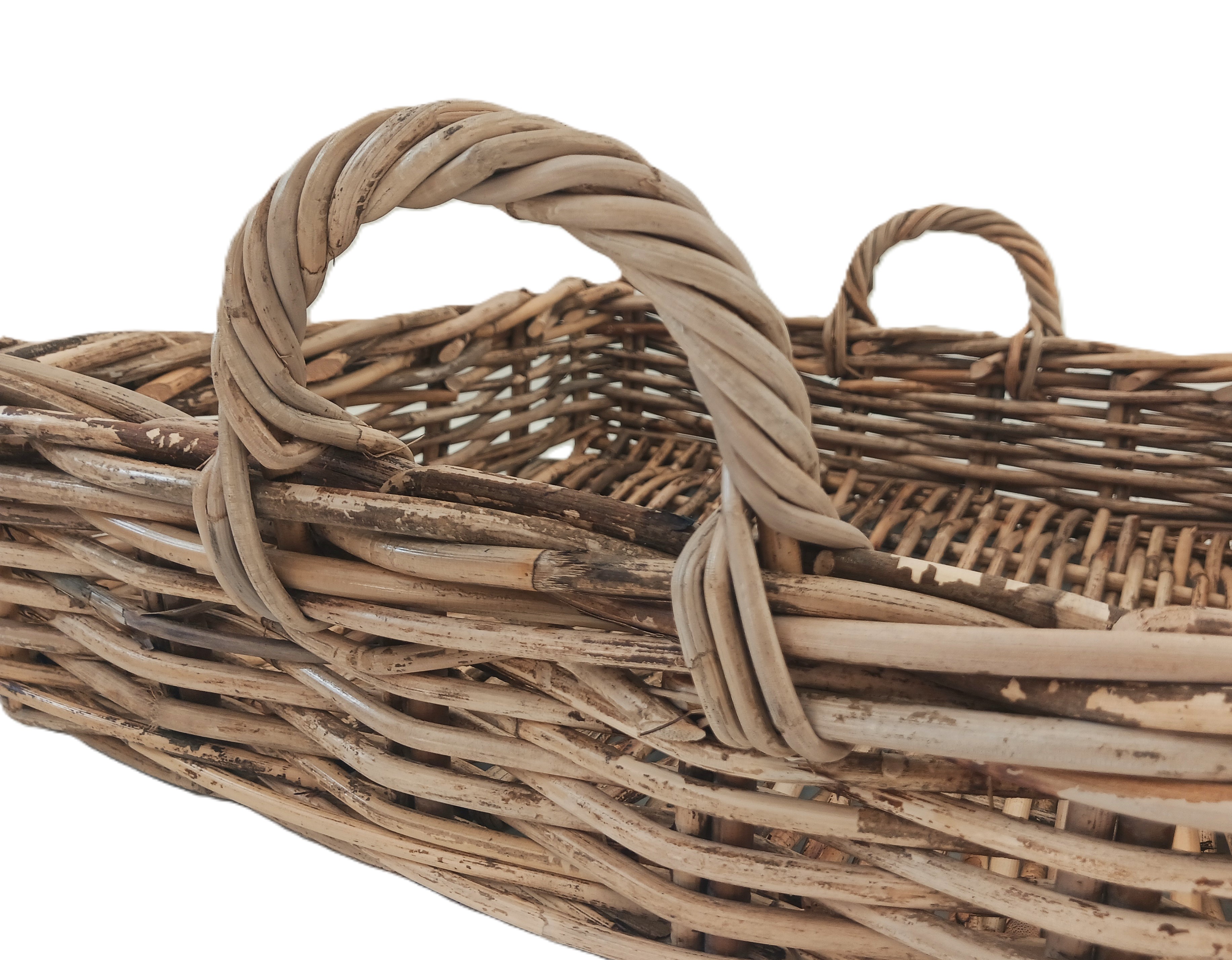 cesto espositore vassoio in vimini cm 43x43x12 H con manici cm 18