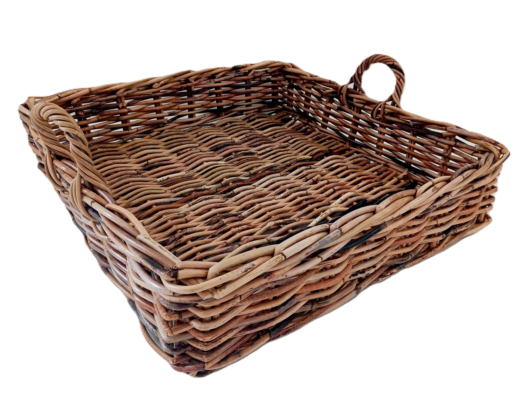 cesto espositore vassoio in vimini cm 43x43x12 H con manici cm 18