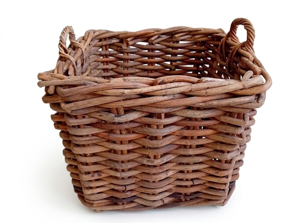 cesto porta legna in vimini rattan quadrato cm 60x60x50 H con manici cm 60 H