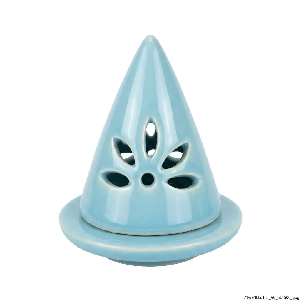 Bruciatore d'Incenso a Cono in Ceramica Azzurra – Linea Artigianale (H 10 cm)