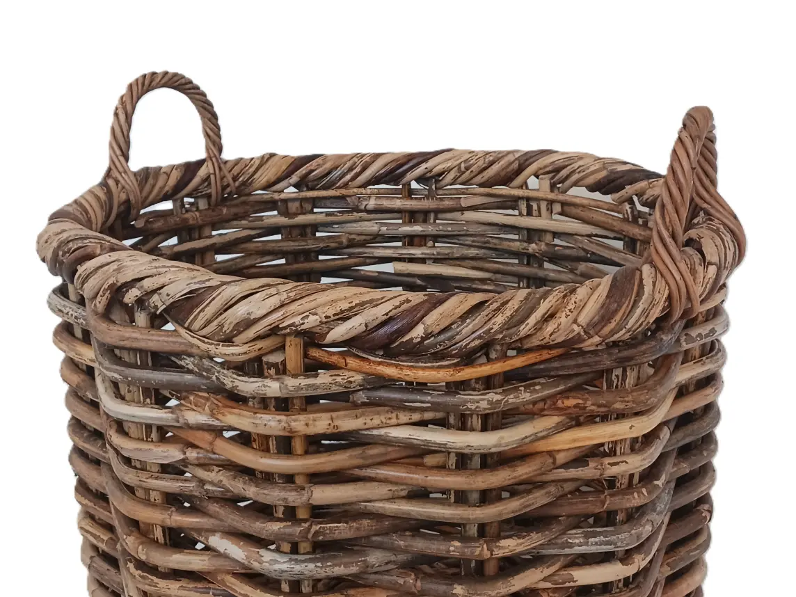 porta legna vimini in  rattan rotondo cm 43x40 H con manici cm 48 - 4