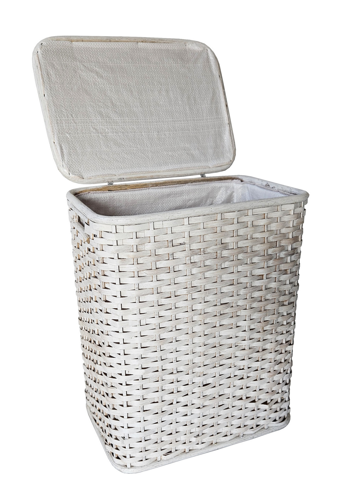 Cesto Porta Biancheria in Rattan Bianco Shabby Cm 37X26X50 H