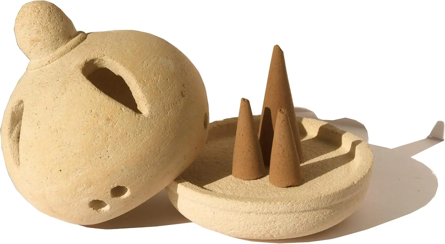 Bruciatore d'Incenso a Cono in Terracotta Naturale Grezza (13x8 cm)