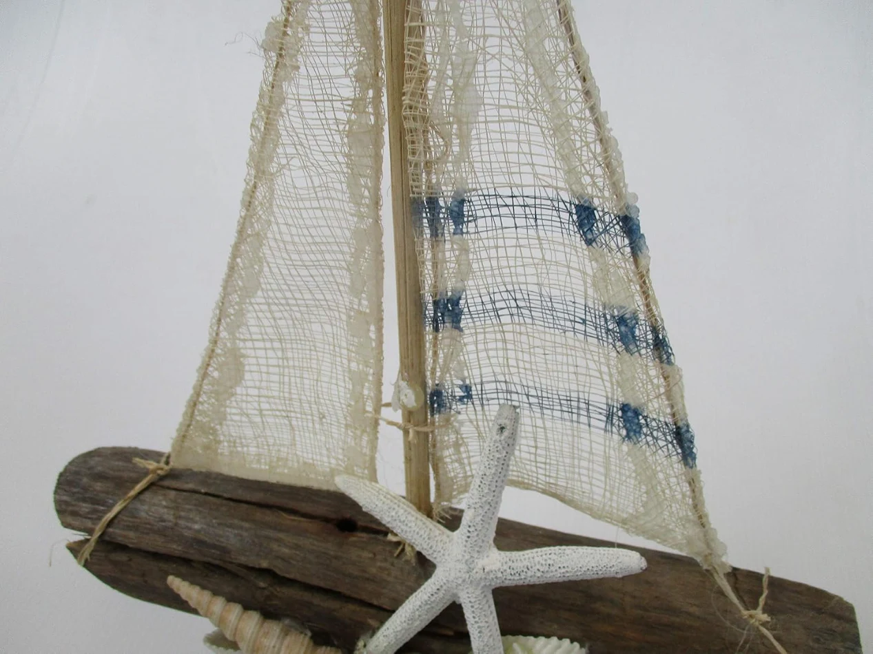 eliero Artigianale in Legno Riciclato con Conchiglie e Stelle Marine - 39 cm - 3