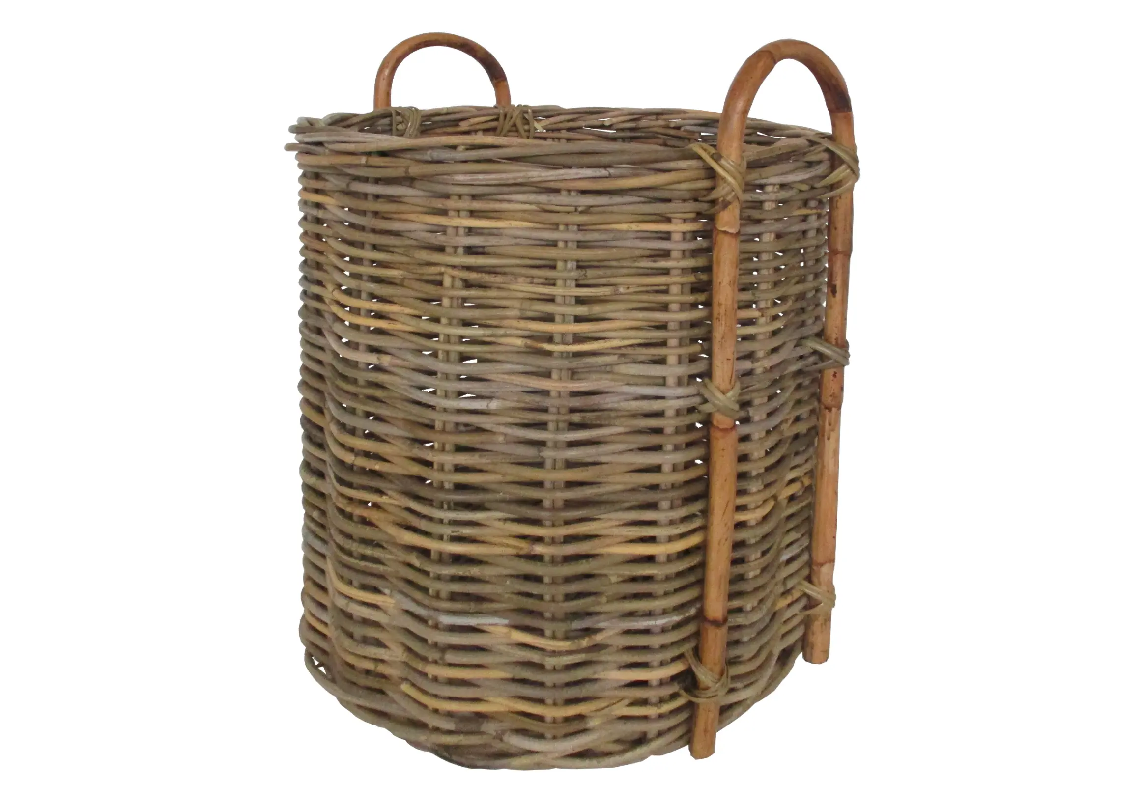 cesto porta legna in vimini giunco grey cm 48x42 H con manici cm 57 H