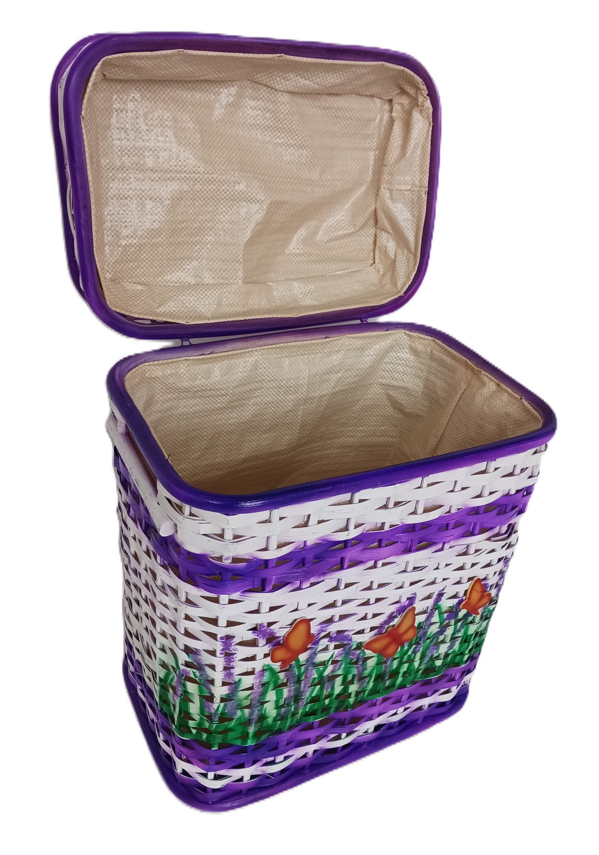 Cesto porta biancheria/giocattoli in Rattan Viola lavanda Cm 40x26x48 H