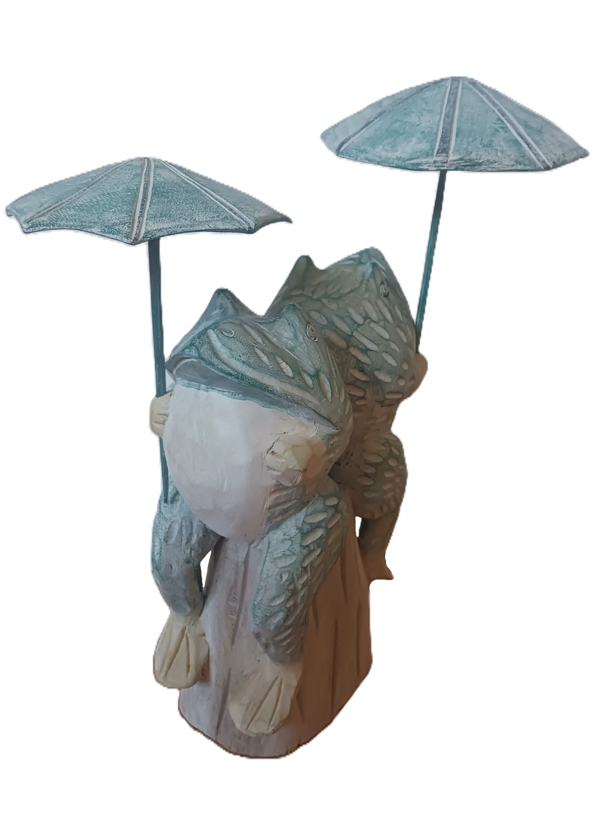 Scultura "Rane su Ceppo" – Legno Massello Intagliato a Mano - 5