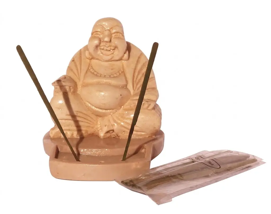 Bruciaincenso Buddha Ridente in Pietra (10x10x8 cm) – Include Stick Incenso
