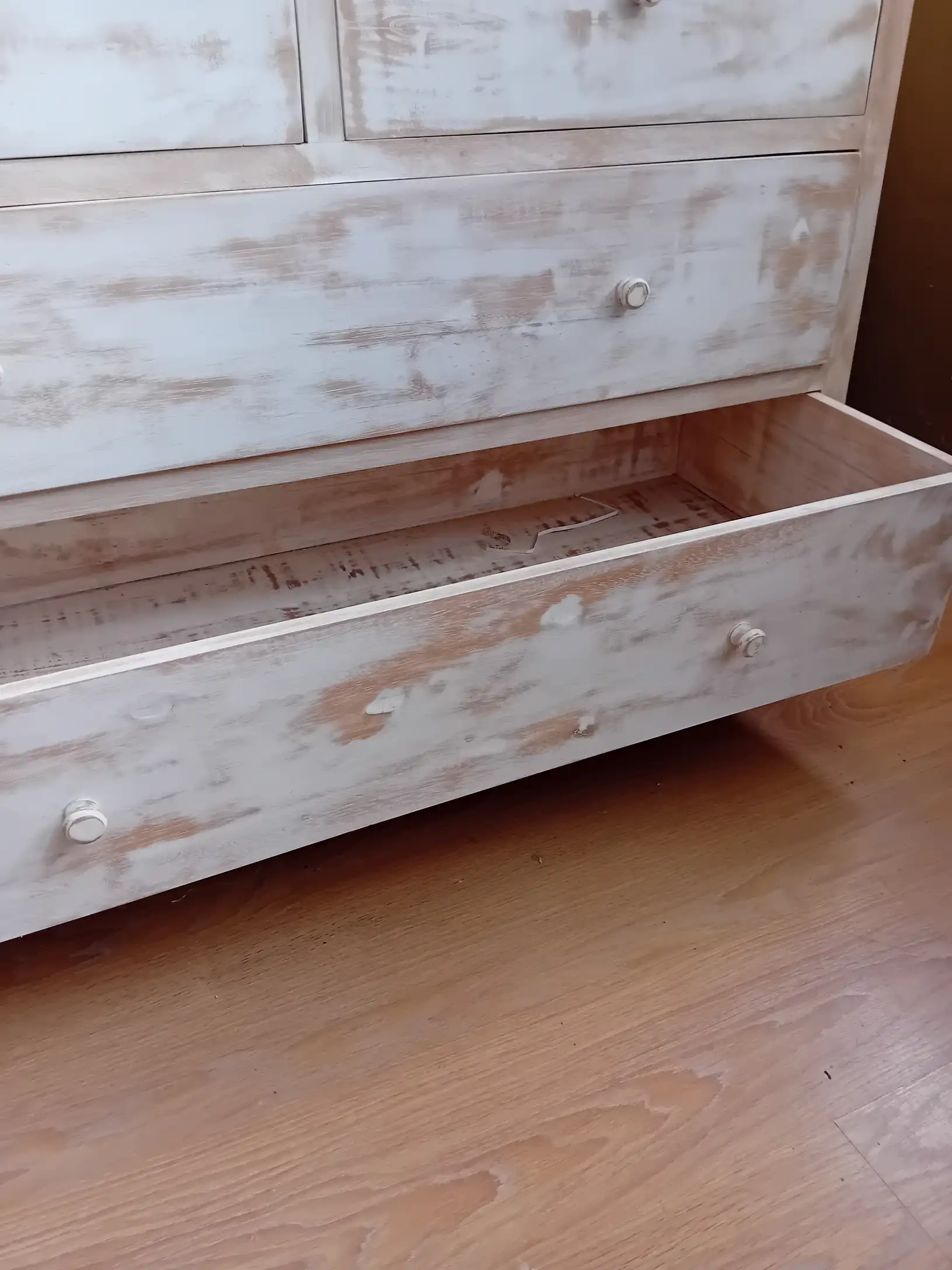 Armadio  (118x56 cm, H 200 cm) Stipo in Legno Massello Decapato Bianco – 2 Ante e 4 Cassetti - 4