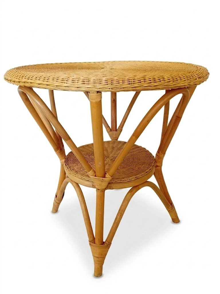 Tavolo da Pranzo Rotondo in Midollino e Bamboo – Ø 75 cm
