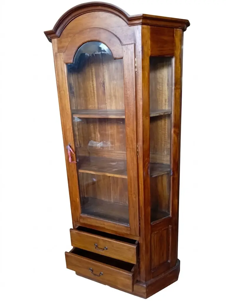 Vetrina Stipa cm 87x35x194 h in Legno Massello a 1 Anta con Vetri Laterali e 2 Cassetti