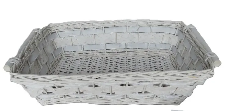 Cesto Rettangolare in Vimini Bianco Decapato con Manici cm 55x40x13