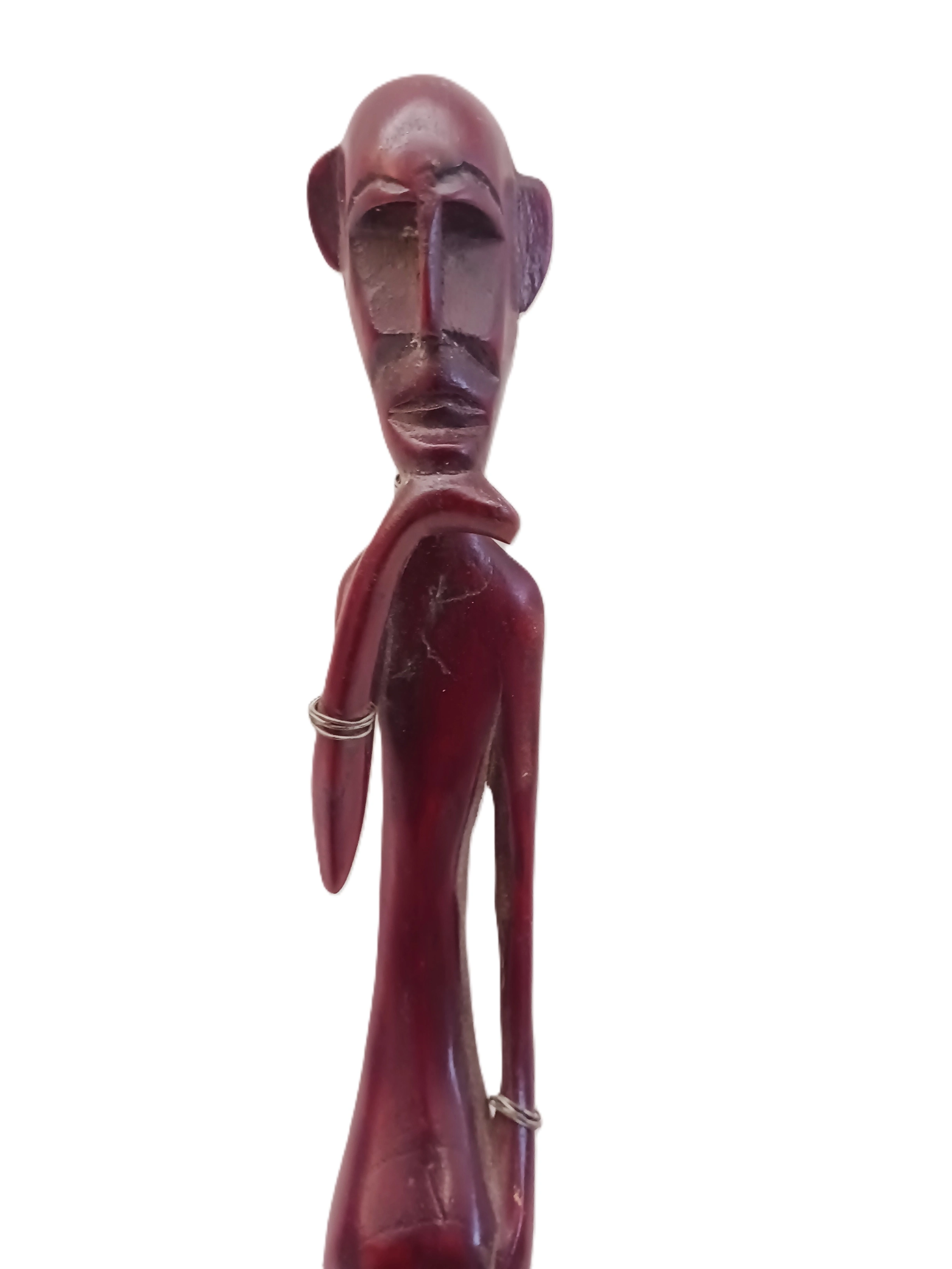 Scultura Tribale "Il Pensatore" – Statua Etnica in Legno Scolpita a Mano - Altezza 48 cm - 3