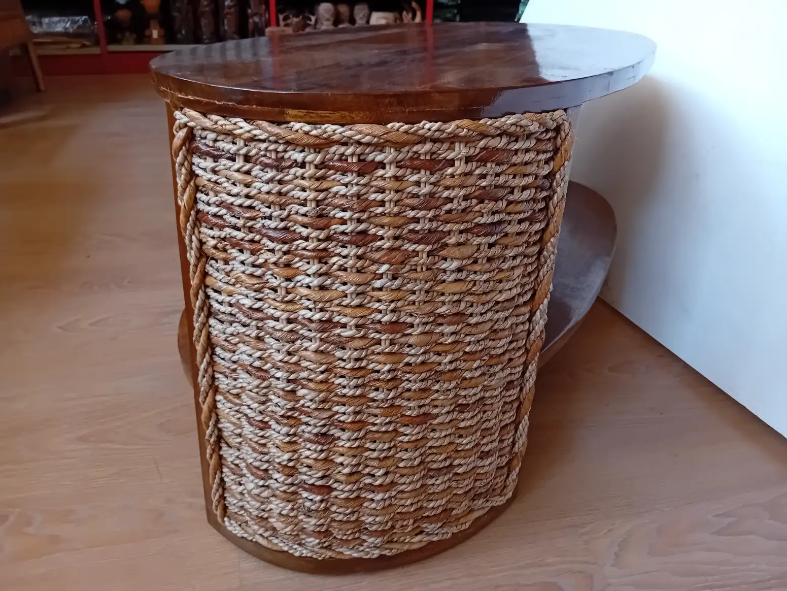 tavolino da Salotto Ovale in Legno Teak e Treccia di Banano – 100x55x50 H cm - 4