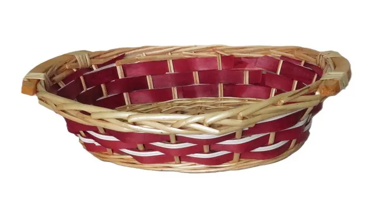 Cesto Vassoio Ovale in Vimini e Legno Rosso/Bianco cm 42x28x13 H