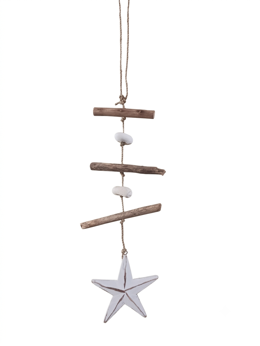 Decorazione da Parete Stella Marina in Legno – Ciondolo Driftwood e Sassi Stile Marinaro Beach House
