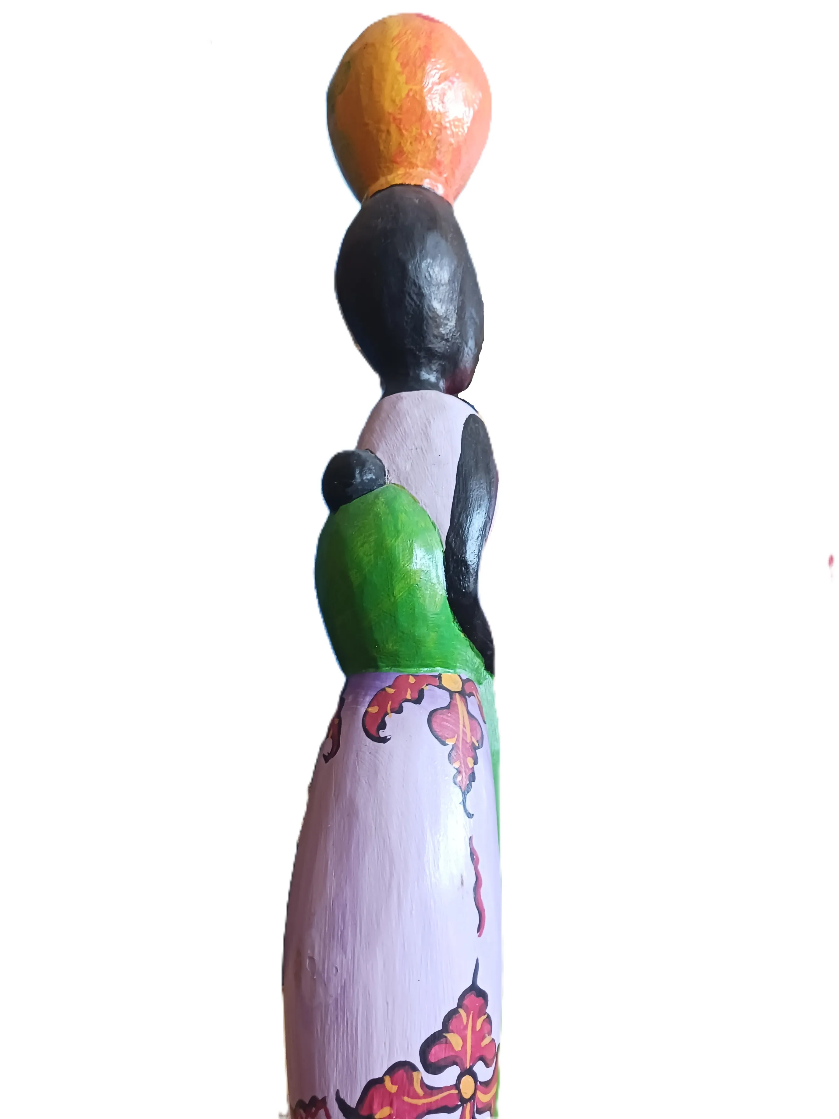 Scultura Gigante "Maternità" in Legno – Statua Etnica Dipinta a Mano – Altezza 100 cm - 3