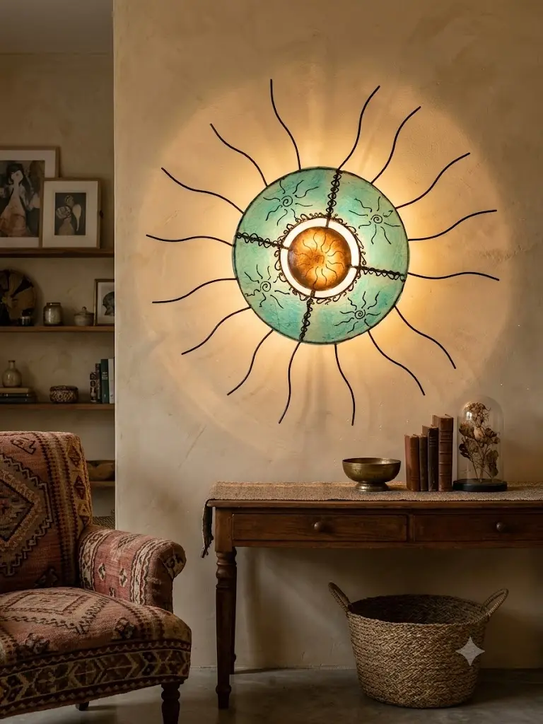 Lampada da Parete "Sole" in Metallo e Resina Verde e Bronzo – Ø 82 cm