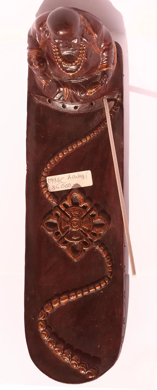 Brucia Incenso a Barca in Pietra con Buddha Ridente – Porta Incenso Artigianale (9x30 cm) - 4