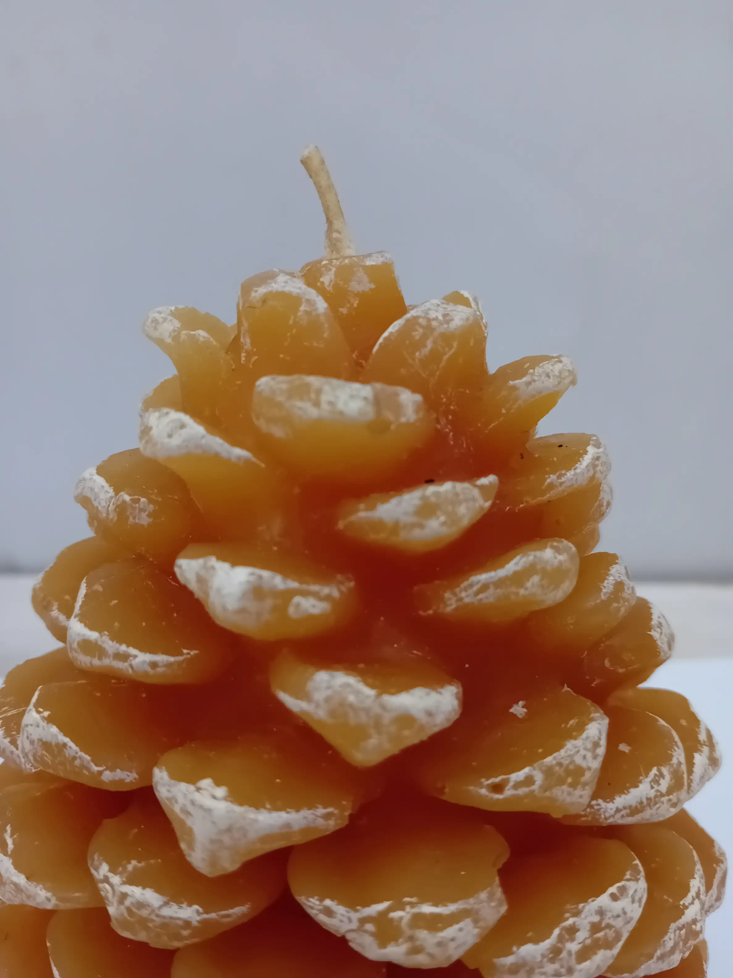 Candela Artigianale a Forma di Pigna 10x15 cm – Effetto Innevato