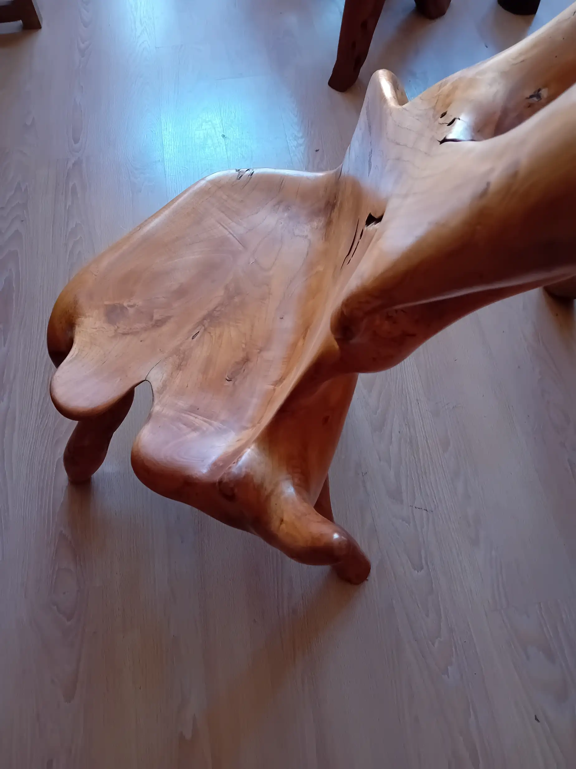 Poltrona Scultura in Legno Massello Scavato a Mano – Pezzo Unico d'Arte (75x75x128 cm) - 4