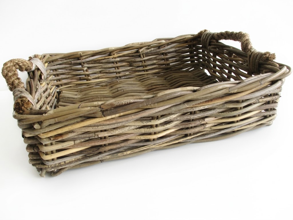 Vassoio rettangolare in vimini naturale con manici in corda - Stile Rustico/Nautico" cm 40x30x9 H