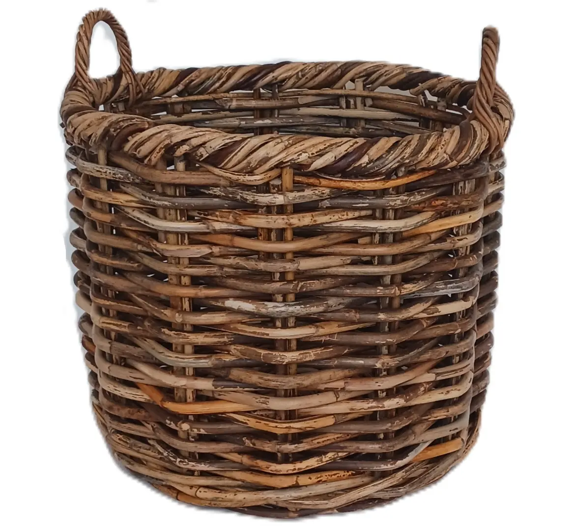 porta legna vimini in  rattan rotondo cm 43x40 H con manici cm 48