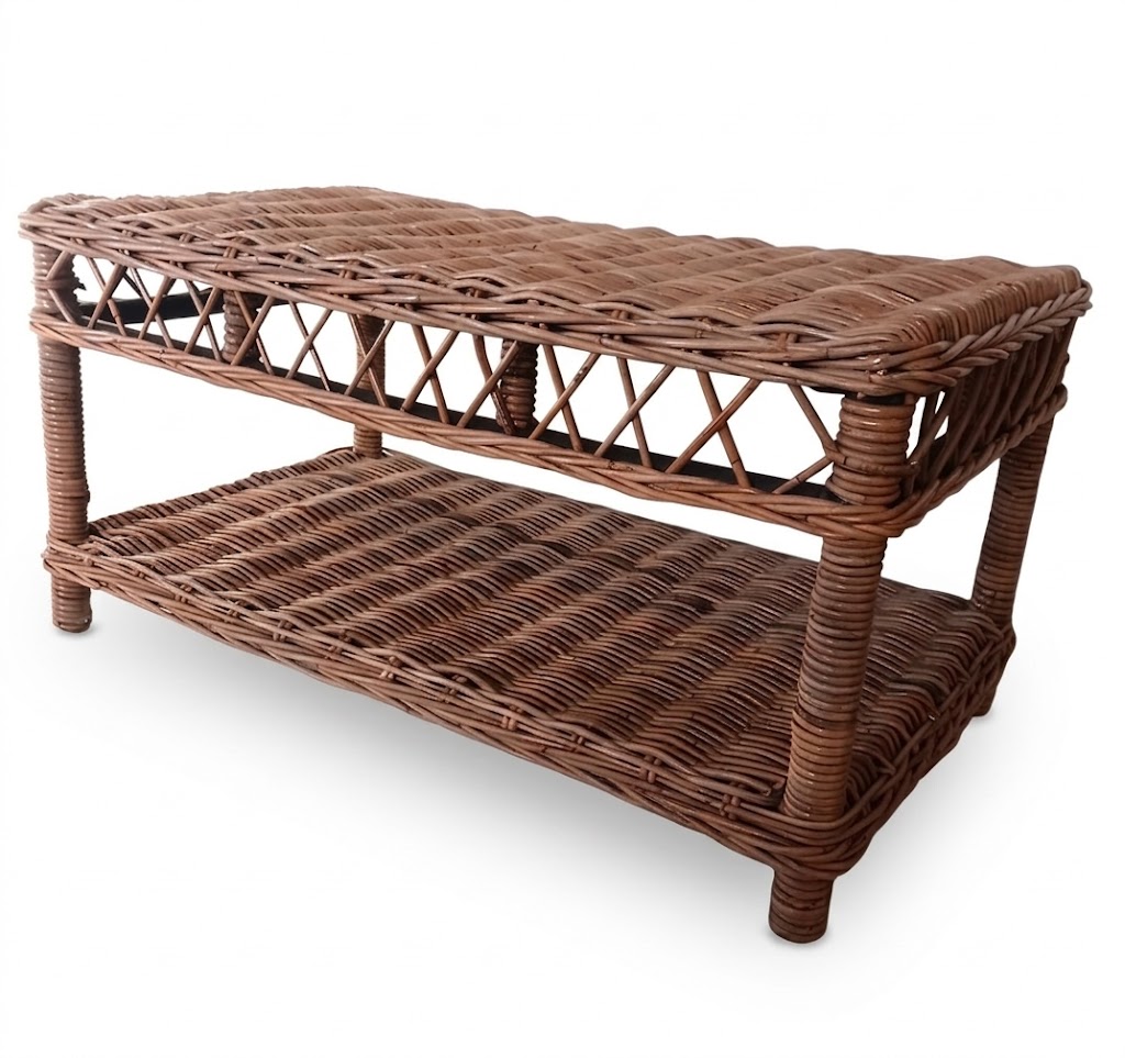 tavolino rattan intreccio  in giunco rettangolare cm 64x53x47 H