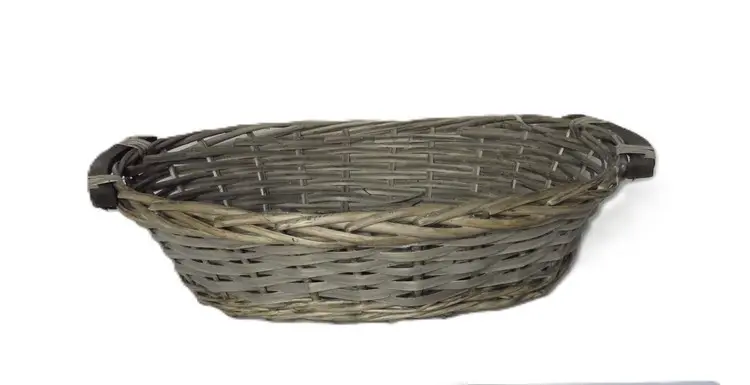 Cesto Vassoio Ovale in Vimini Grigio Decapato cm 42x28x13 H
