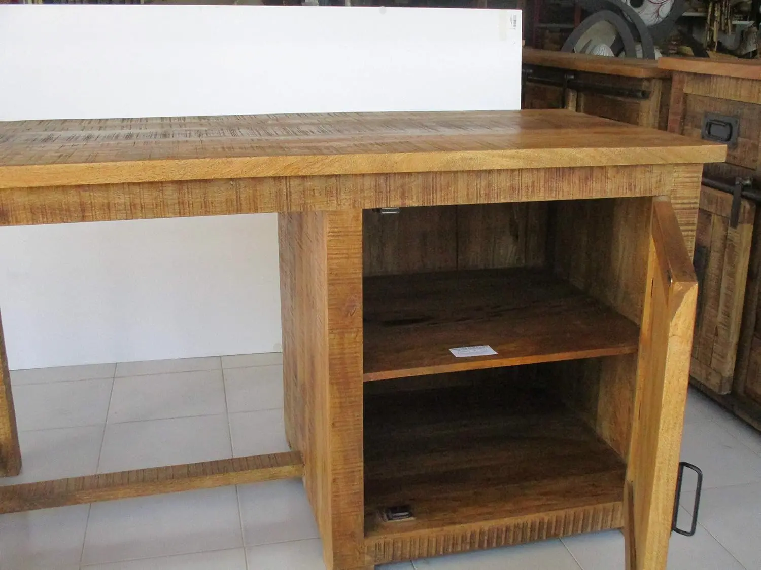 Scrivania in Legno Massello Stile Industrial con Anta - 140x65x78 cm - 3