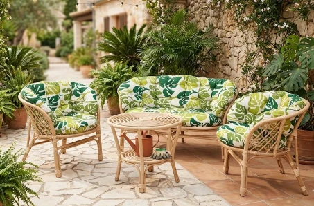 Salotto rattan naturale vimini Bahama  Foglie Verdi