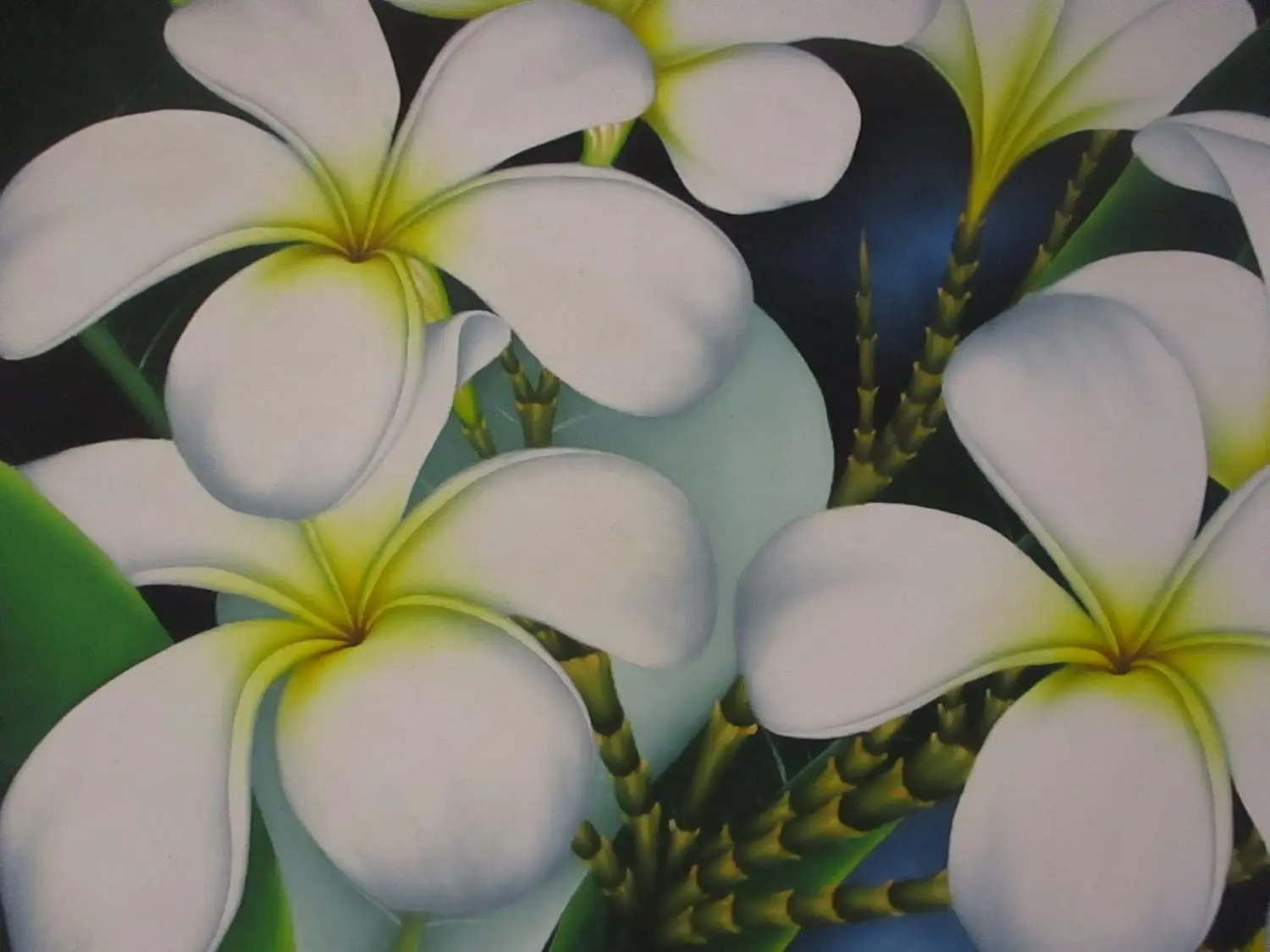 Quadro Batik Artigianale "Fiori di Frangipani" – Dipinto a Mano a Bali (120x100 cm) - 3