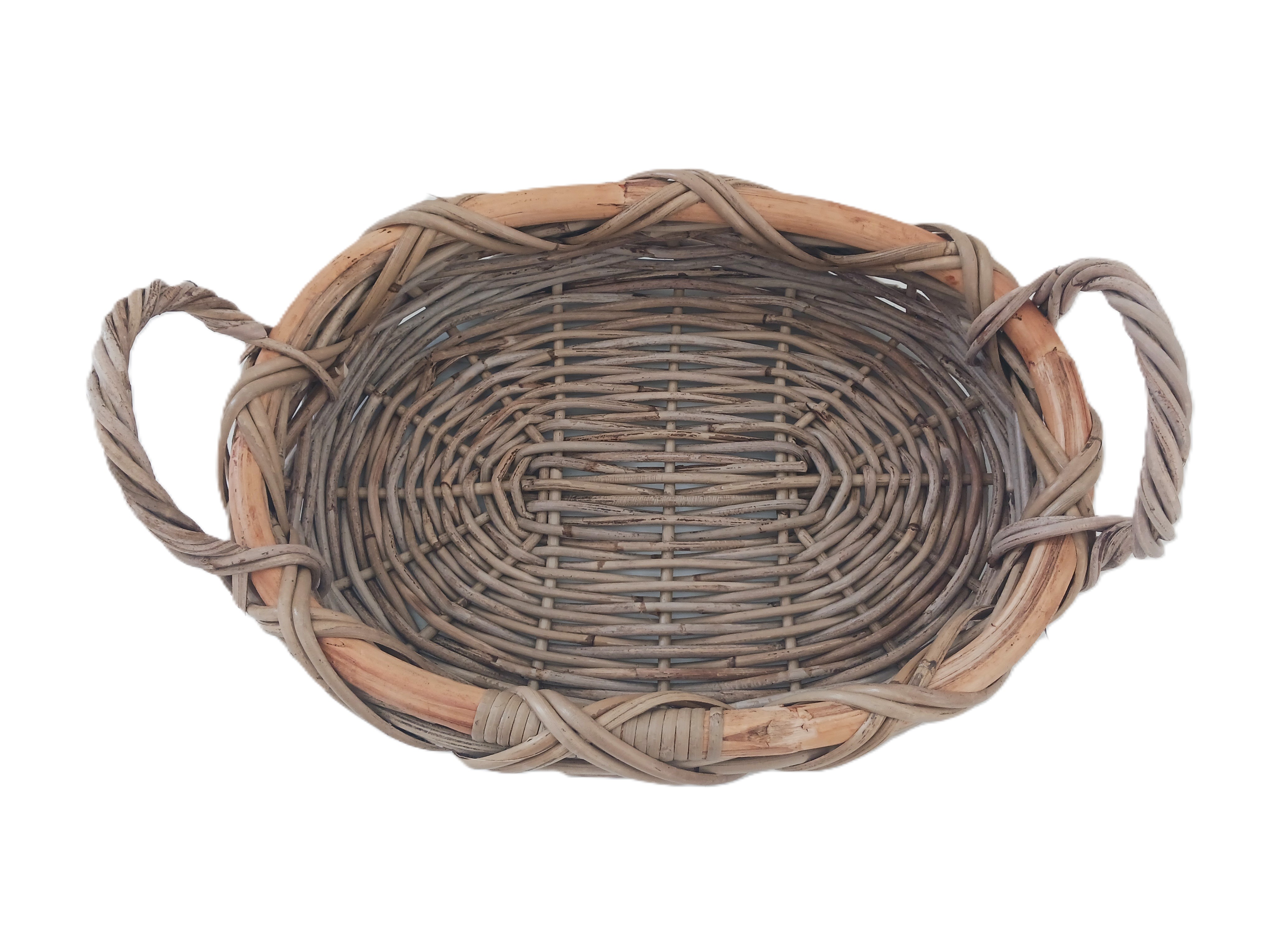 cesto espositore vassoio in vimini cm 42x31x9 H con manici cm 17 H