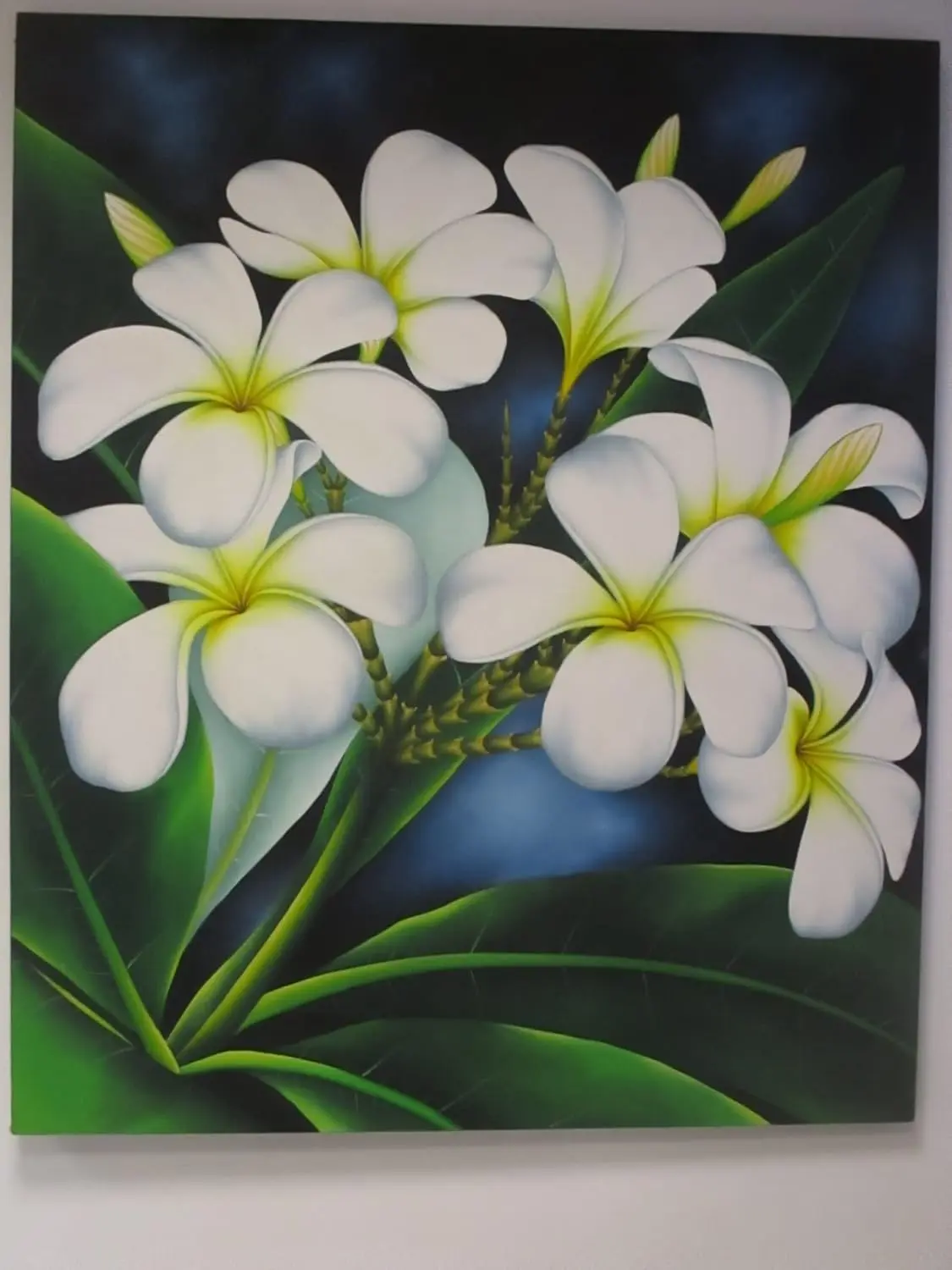 Quadro Batik Artigianale "Fiori di Frangipani" – Dipinto a Mano a Bali (120x100 cm)