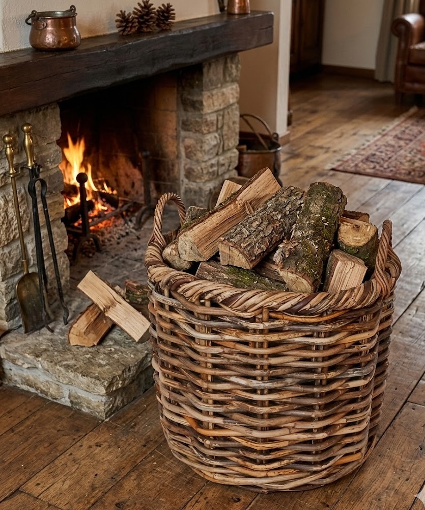 porta legna rotondo in vimini rattan   cm 43x40 H con manici cm 48