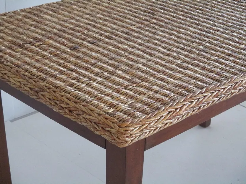 Tavolo da Pranzo in Legno con Piana in Intreccio di Foglia di Banana – 150x85 cm - 3