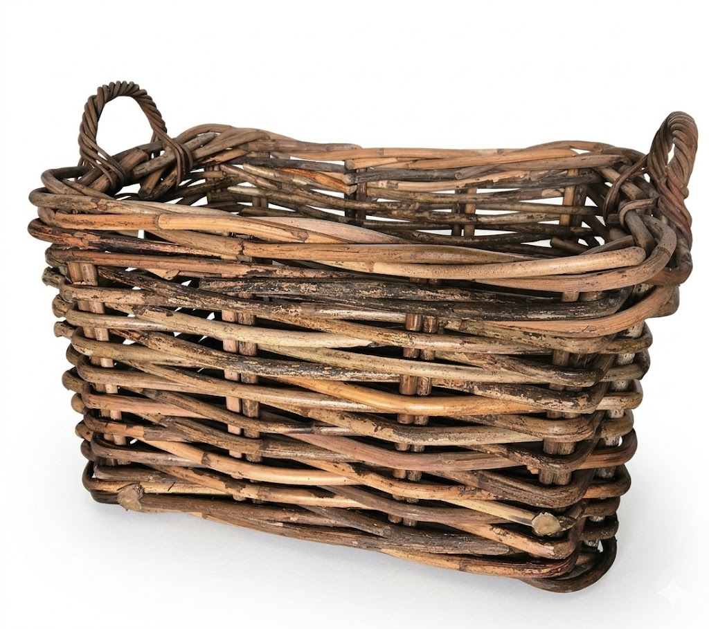 porta legna rettangolare in vimini cm 75x50x43 H con manici cm 51