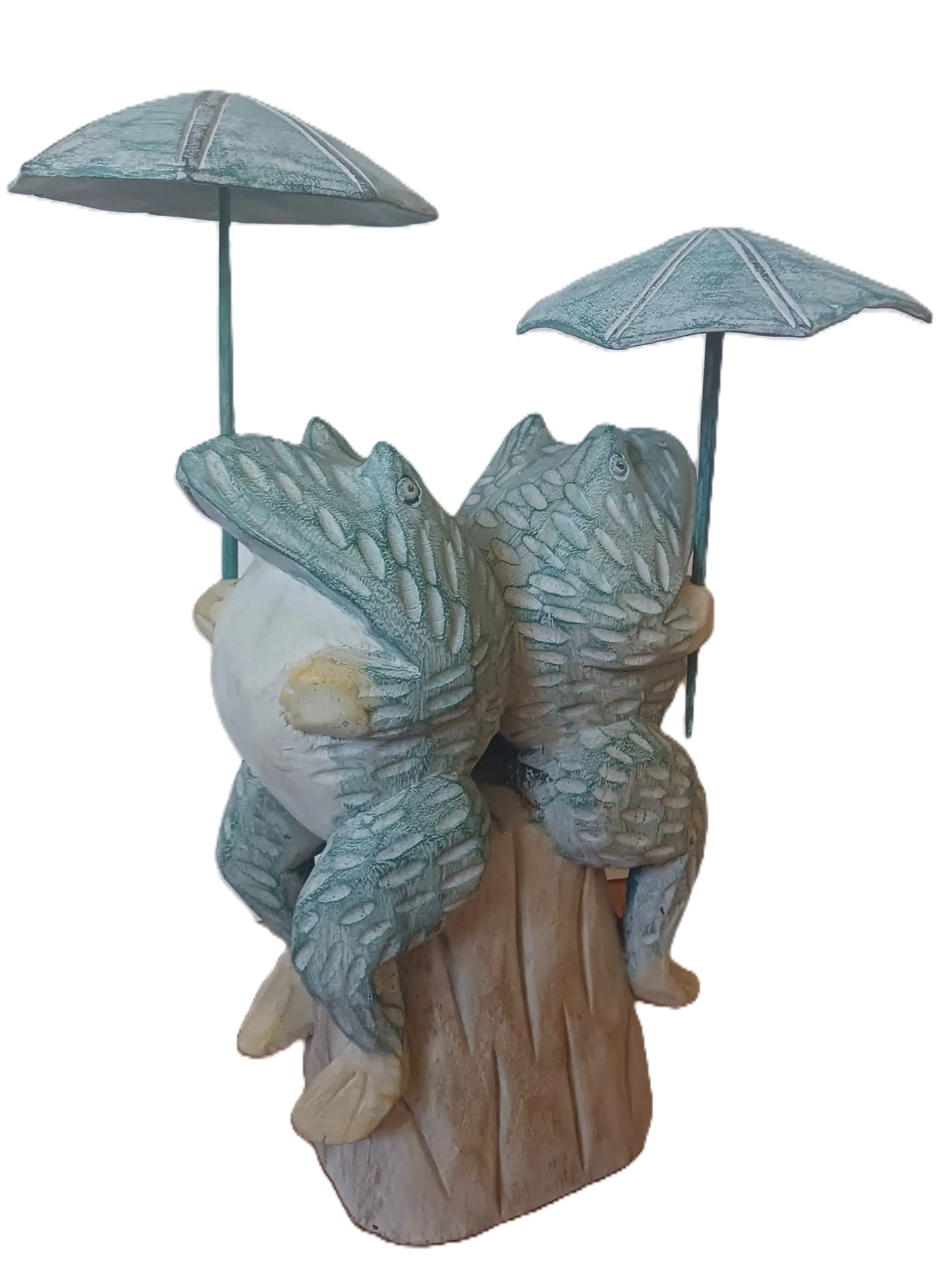 Scultura "Rane su Ceppo" – Legno Massello Intagliato a Mano