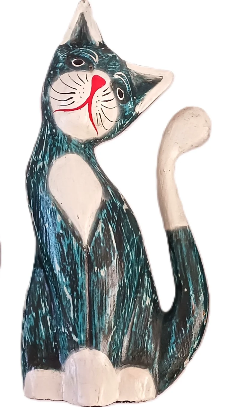 Set 3 Sculture Artigianali "Gatti" in Legno - Dipinti a Mano