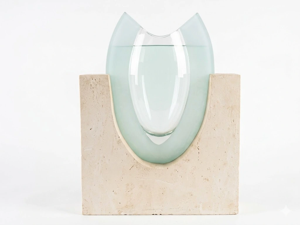 Vaso con base in pietra e cristallo asportabile CM 60h - 4
