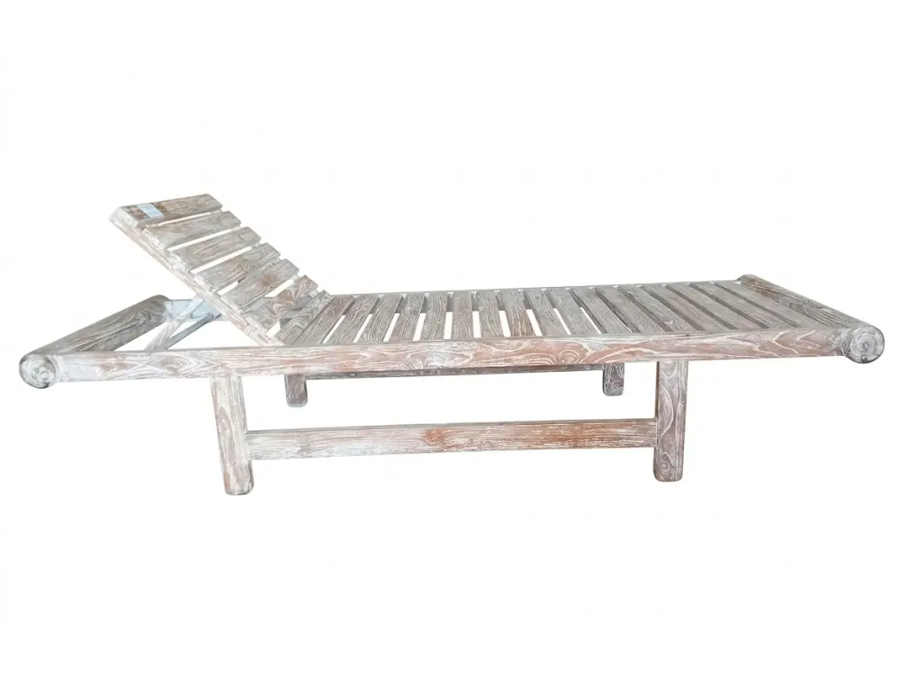 Lettino Prendisole da Giardino in Legno Massello Decapato – Chaise Longue Reclinabile cm 210x71