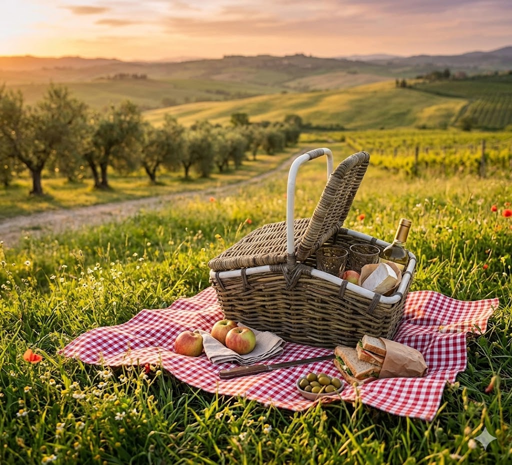 cesto pic nic in rattan naturale rettangolare