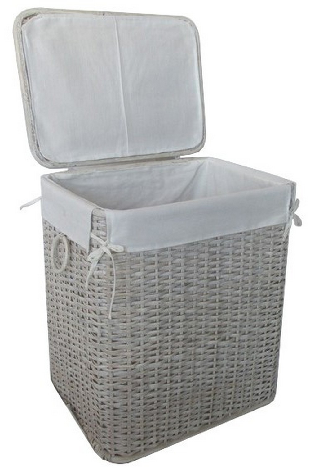 Cesto Porta Biancheria in Rattan Decapato Bianco Cm 30x44x53 H